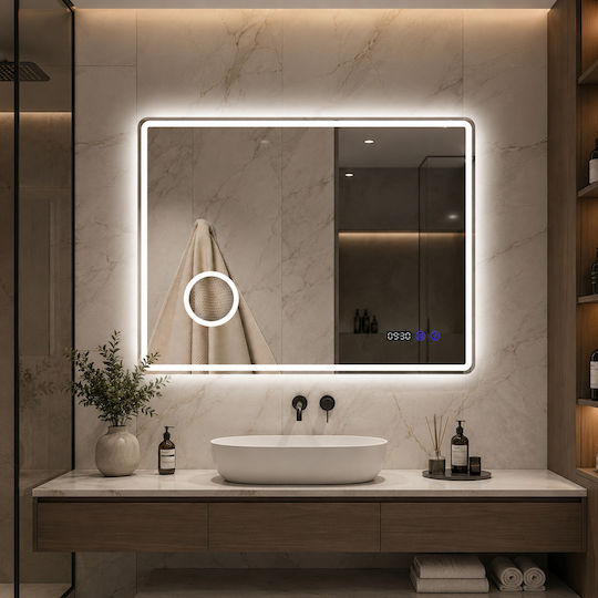 Futura F-1040 Oglindă Rectangulară cu Mărire cu Lumini LED cu Atingere 100x80cm Futura F-1040 Oglindă Rectangulară cu Mărire cu Lumini LED cu Atingere 100x80cm