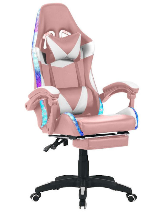 2610334593-3 Gaming Chair with RGB Lighting and Footrest Pink