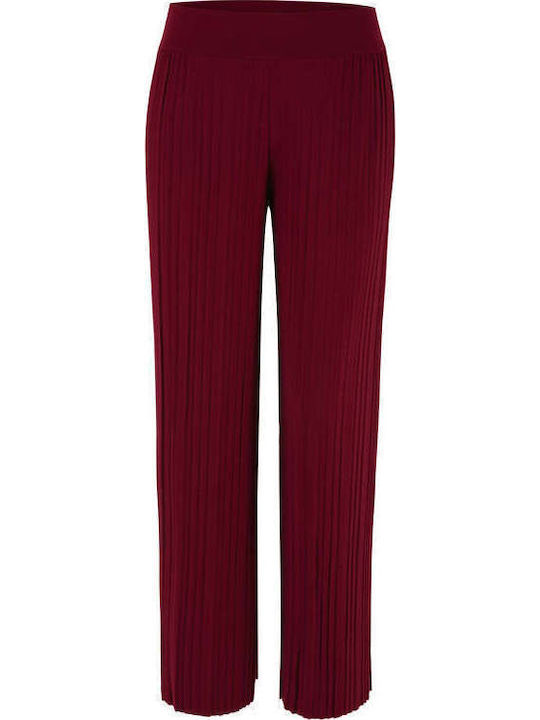 Pucka Damen Hochbund Stoff Palazzohose mit Gummizug Burgundy