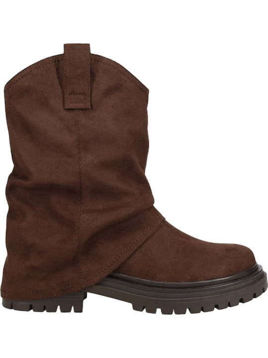 Suede Women's Ankle Boots with Medium Heel Brown