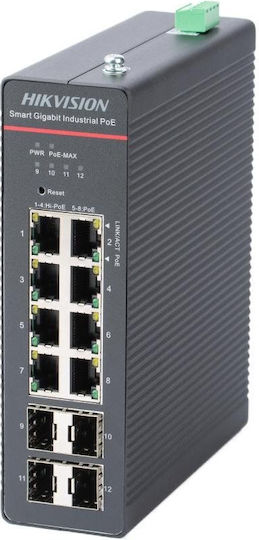 Hikvision PN: DS-3T1512HP-SI-8P4F Managed PoE++ Switch with 8 Ethernet Ports and 4 SFP Ports