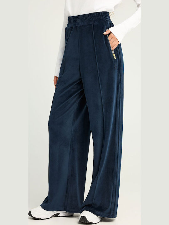 Women's High-waisted Fabric Trousers with Elastic in Relaxed Fit Midnight Blue