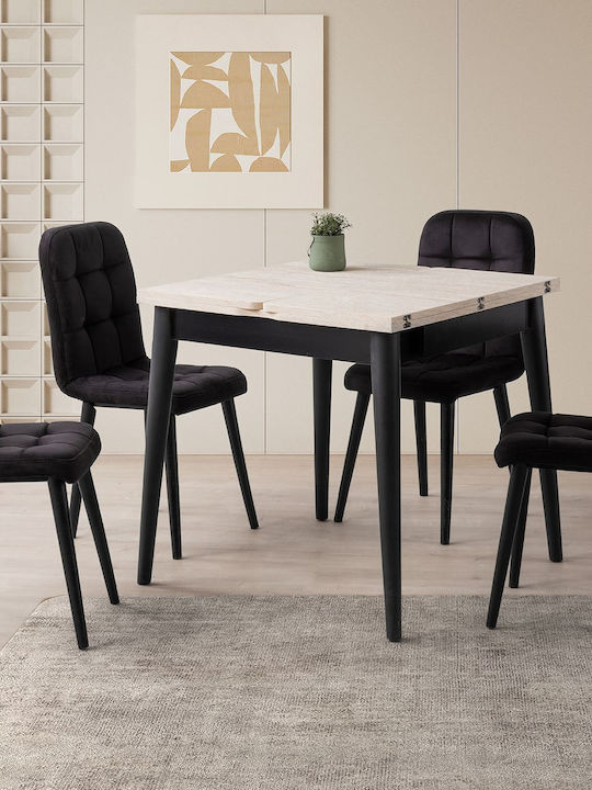 Totem Table Dining Room Extendable Wooden with Plastic Frame Travertine Black 80x80x75cm