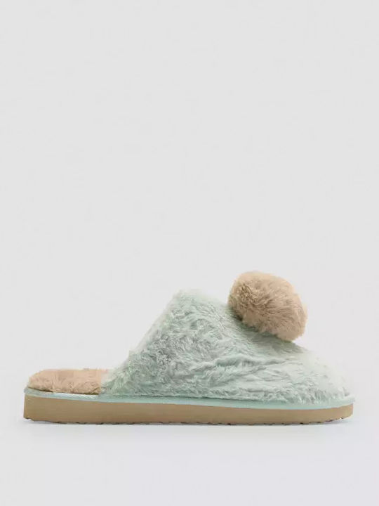 Ysabel Mora Winter Women's Slippers with Fur Green