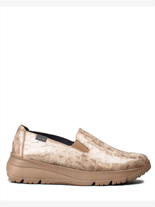 Fluchos Leather Women's Moccasins in Beige Color