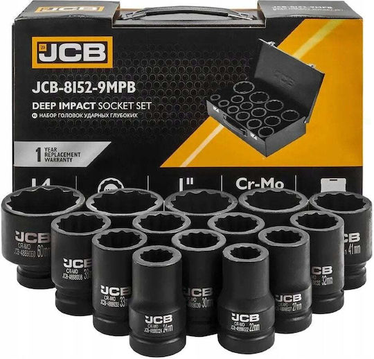 JCB Καρυδάκια Αέρος με Καρέ Υποδοχής 1" Σετ 14τμχ