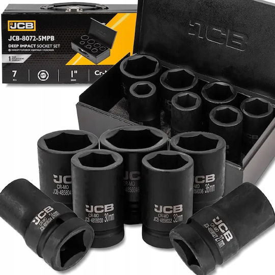 JCB Long Pneumatic Sockets with 1" Frame Host HEX Set 7 Pieces