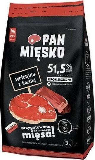 Pan Miesko 3kg Dry Food for Adult Dogs with Beef