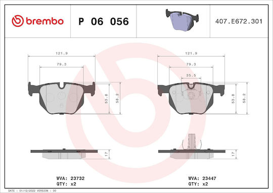 Brembo Комплект Спирачни Накладки Дискова Спирачка P 06 056