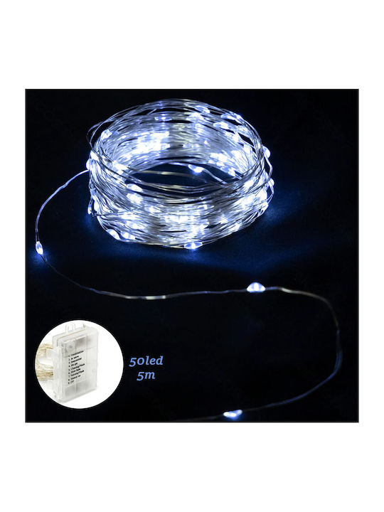 50 Lichterketten LED 5m. Kaltes Weiß Batterie i...