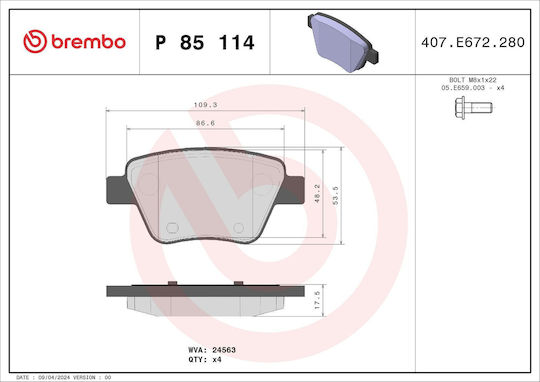 Brembo Brake Pad Set Disc Brake P 85 114