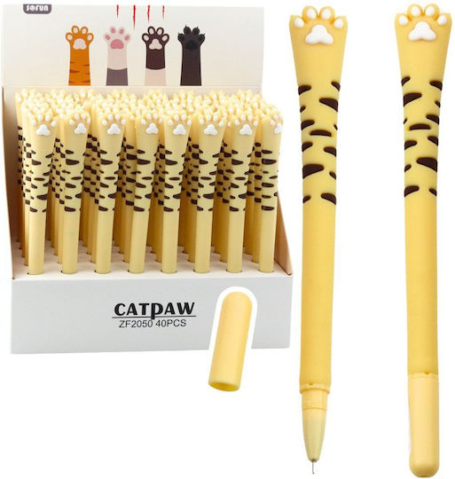 Gel-Stift Katzenpfote Blauer Tintenverschluss Streifen Gelb 16,5 cm Lang