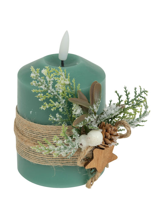 Christmas Plastic Green Battery Candle 12.5x7.5cm