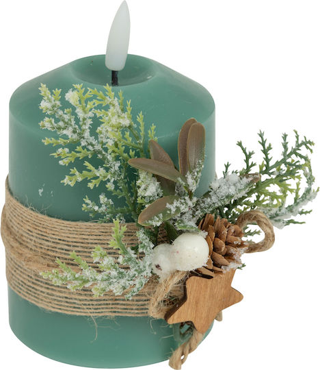 Christmas Plastic Green Battery Candle 12.5x7.5cm