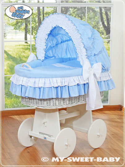 My Sweet Baby Рогозена Кошница За Бебета Със Стойка Бяла