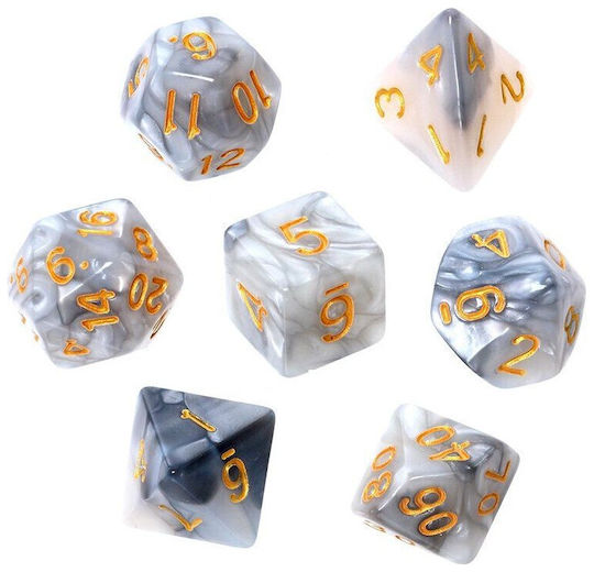Rebel RPG Dice Set Two-Tone Steel-White Gold Numbers