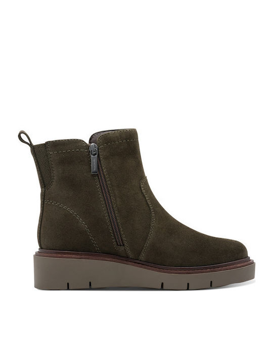 Tamaris Leather Women's Ankle Boots Platform Khaki