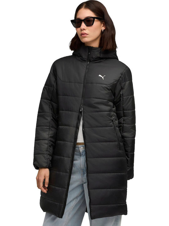 Lang Damen Puffer Jacke für Winter Schwarz