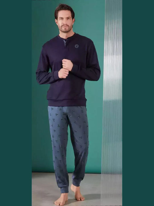 Paul Martin Men's Winter Pajamas Set Navy Blue