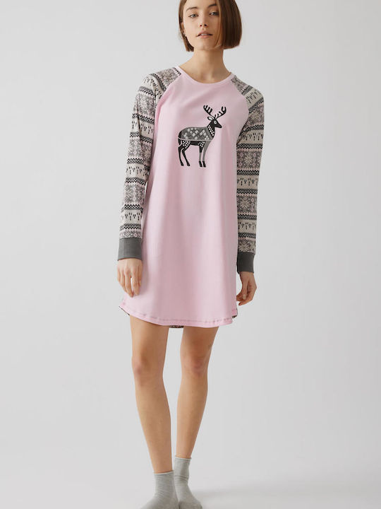 Minerva Winter Damen Nachthemd Pink