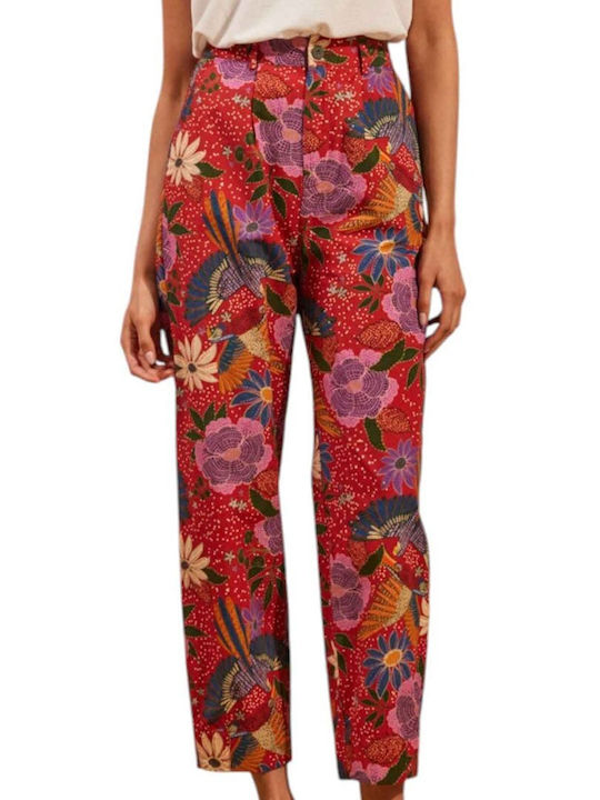 Γυναικεία Παντελόνα σε Carrot Εφαρμογή Floral Floral Red