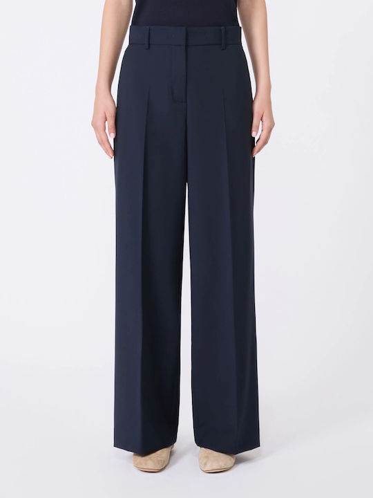 Wool Women's Fabric Trousers in Palazzo Fit Blue