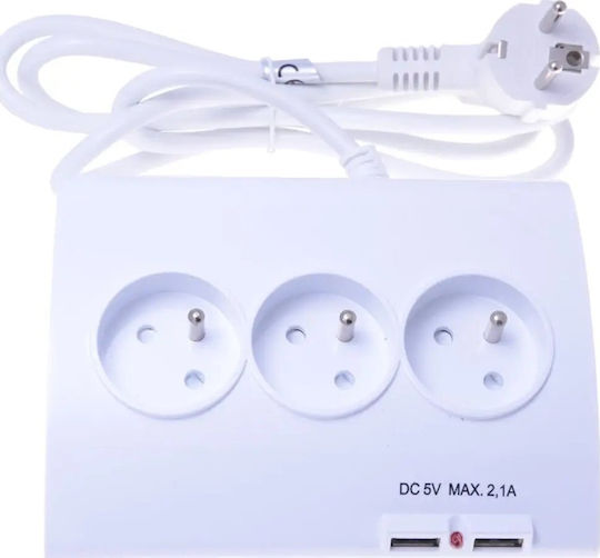 PremiumCord Steckdosenleiste 5 Positionen mit 2 USB-A, Schalter und Kabel 1.5m