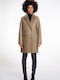 “ivon” Leather Women's Taupe Coat with Fur Details