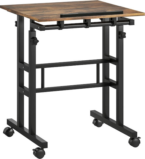 Computer Office Wooden Rustic Brown with Metal Legs & Adjustable Height 60x60x70cm