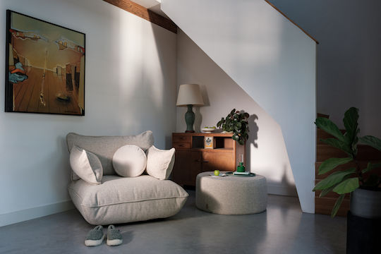 Πουφ Hocker Recycled Beige 90x90x40cm