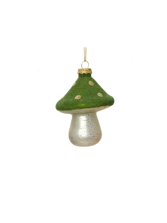 Hanging Green Glass Mushroom Ornament 7x9cm