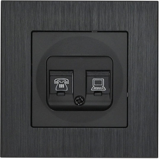 Bassiakos Evripos Double Network and Telephone Socket RJ45/RJ11 with Cat6 Type Frame in Black Color 081035