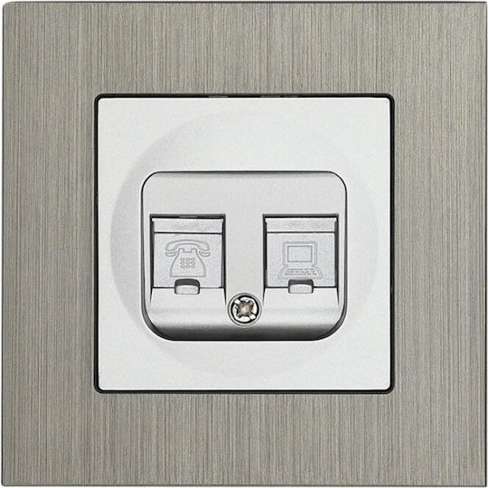 Bassiakos Evripos Double Network and Telephone Socket RJ45 RJ11 with Cat6 Type Frame in Gray Color 082035