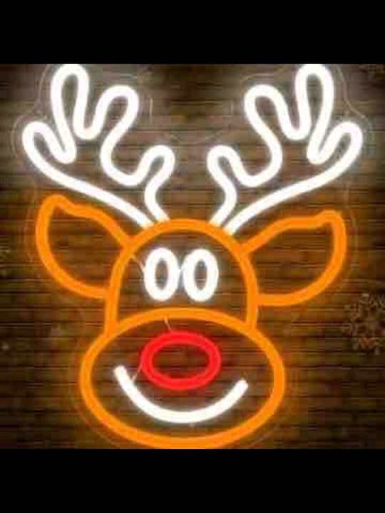 Weihnachtsfigur Rentier Außendekoration Neon 37cmx40cm