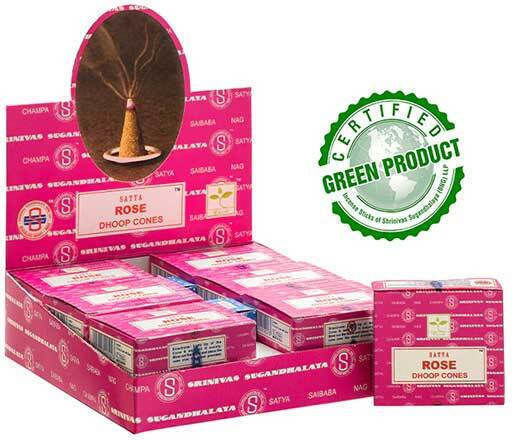 Satya Rose Dhoop Räucherkegel Keramische Basis zum Anzünden 12 Stück