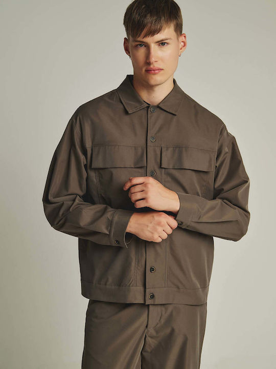 P/Coc Long Sleeve Overshirt in Regular Fit Brown