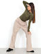 Women's Fabric Trousers with Elastic Beige