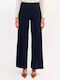 Women's Fabric Trousers with Elastic Regular Fit Black