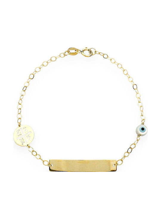 Goldjewels Παιδικό Βραχιόλι Ταυτότητα από Χρυσό 9K με Ματάκι