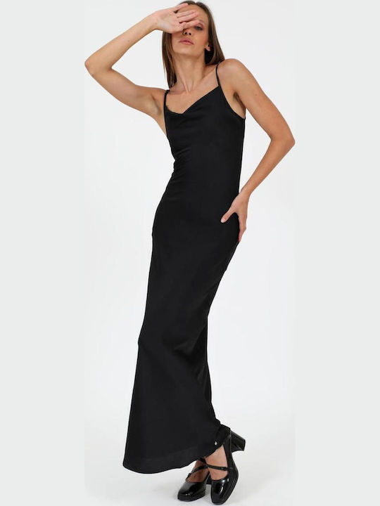 Summer Maxi Evening Satin Black Dress
