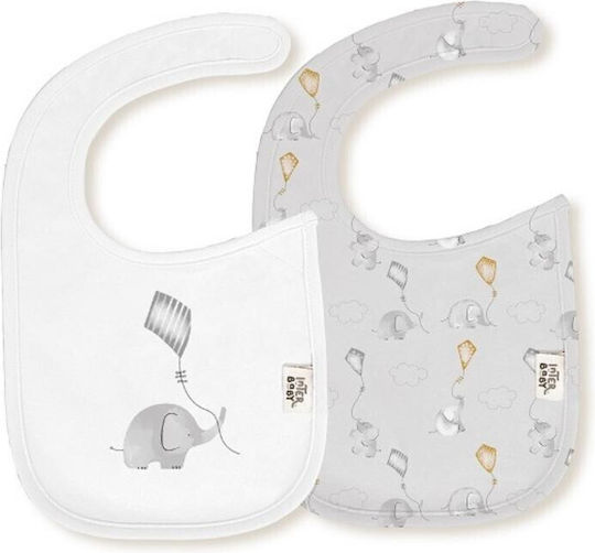 Interbaby Αδιάβροχη Σαλιάρα από 100% Βαμβάκι με Αυτοκόλλητο Elephant Grey 2τμχ