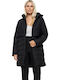 Women's Long Lifestyle Jacket for Spring or Autumn with Detachable Hood Black