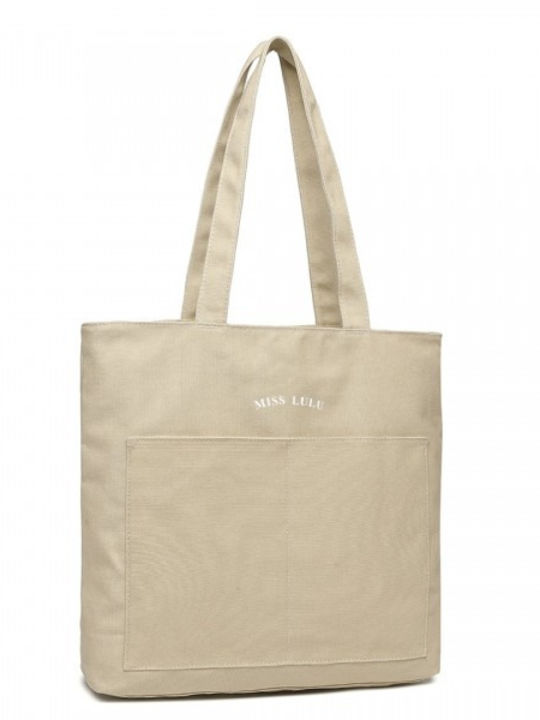 Miss Lulu Miss Lulu Large Capacity Canvas Shopping Shoulder Bag Khaki