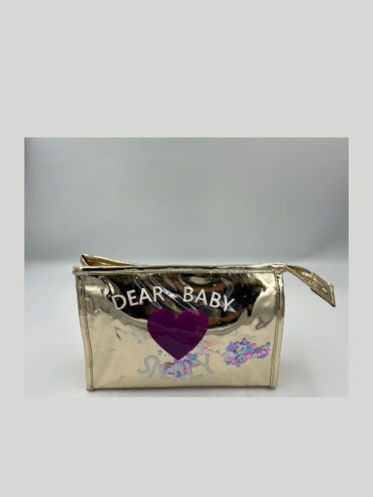 Roza Rz211 Αδιάβροχο Glam Χρυσό Νεσεσέρ Καλλυντικών Print “dear Baby Smily” 23x15,5cm
