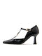Patent Leather Pointed Toe Black High Heels with Strap