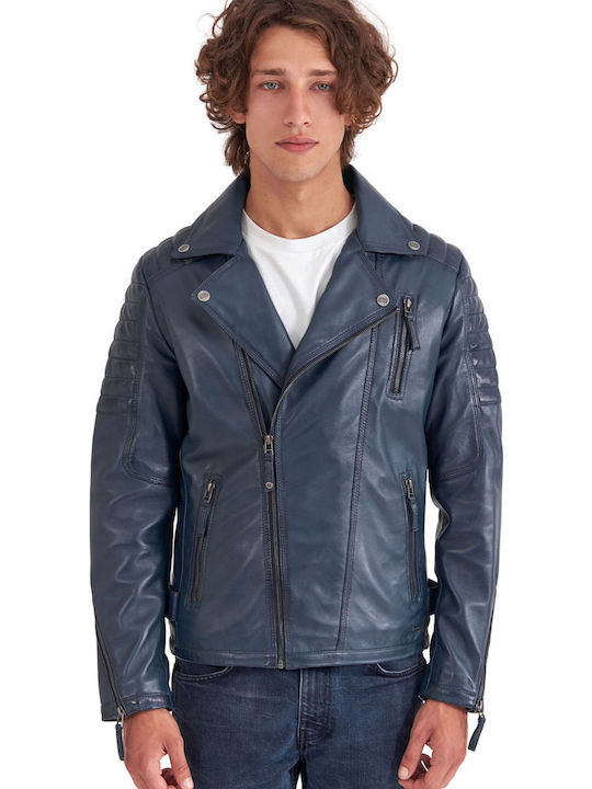 Charlie Sheep Leather Jacket Biker Blue