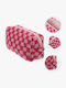 Toiletry Bag Cosmetic Woven Checkered Pink Zipper