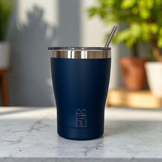 Hugs Pahar Termos Din Oțel Inoxidabil 350ml Albastru Închis Reciclabil Cu Pai