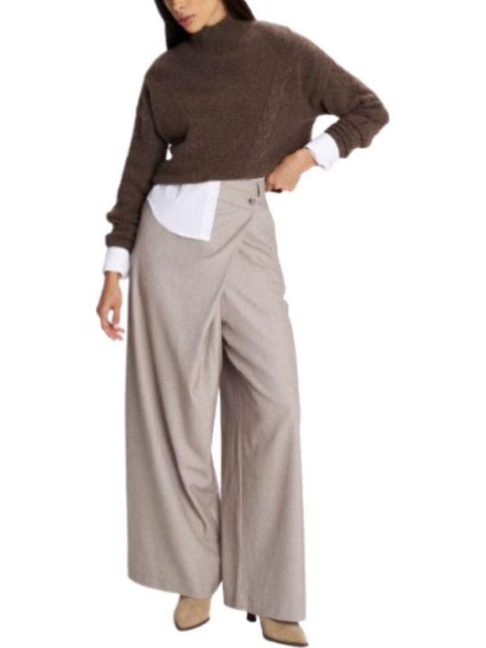 Dama Tesatura Pantaloni cu Croială Dreaptă Beige