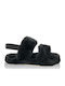 Black Fur Slippers Two Straps